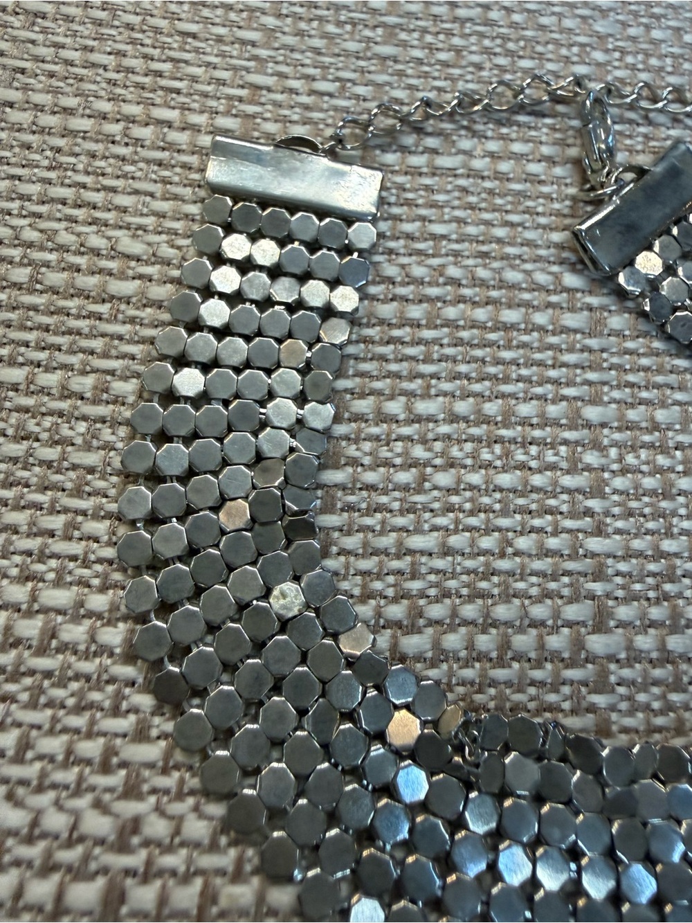 Vintage Silver Metal Mesh Disco Dot Flexible Statement Bracelet - Picture 3 of 6